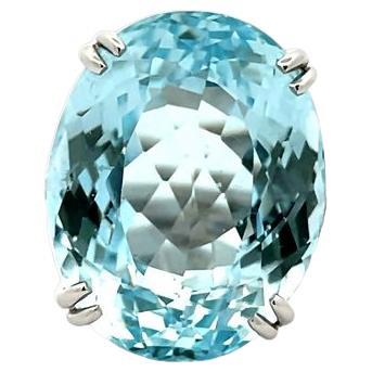 Aquamarine 47.00 CT & White Diamonds 0.55CT in 14K White Gold Cocktail Ring For Sale