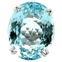 Aquamarine 47.00 CT & White Diamonds 0.55CT in 14K White Gold Cocktail Ring