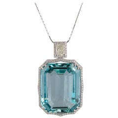 Aquamarine 50 Carat and Diamond 18 Karat Gold Pendant