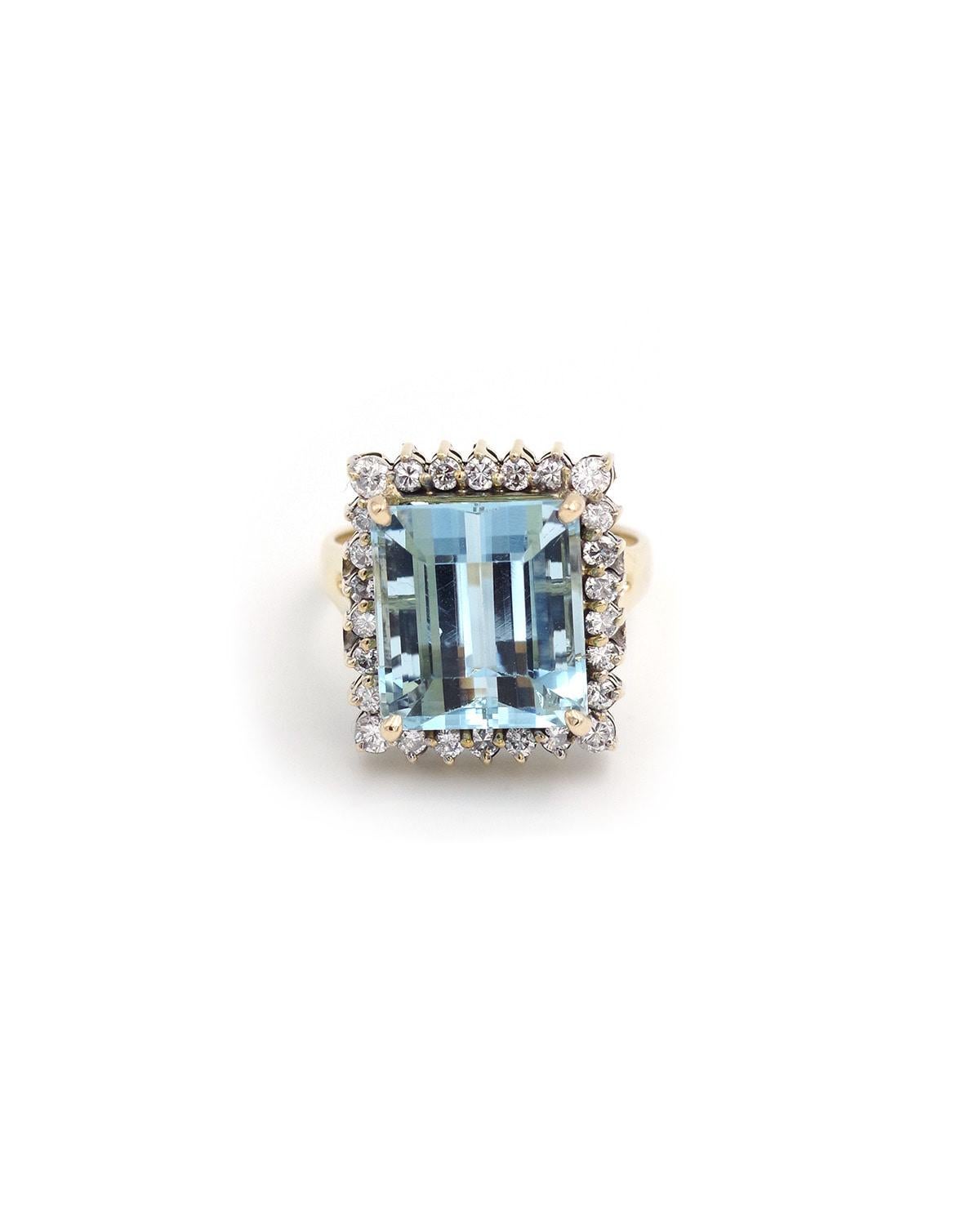 Anillo cóctel aguamarina 7,46 ct y diamante oro 18k en Bueno Estado en PARIS, FR