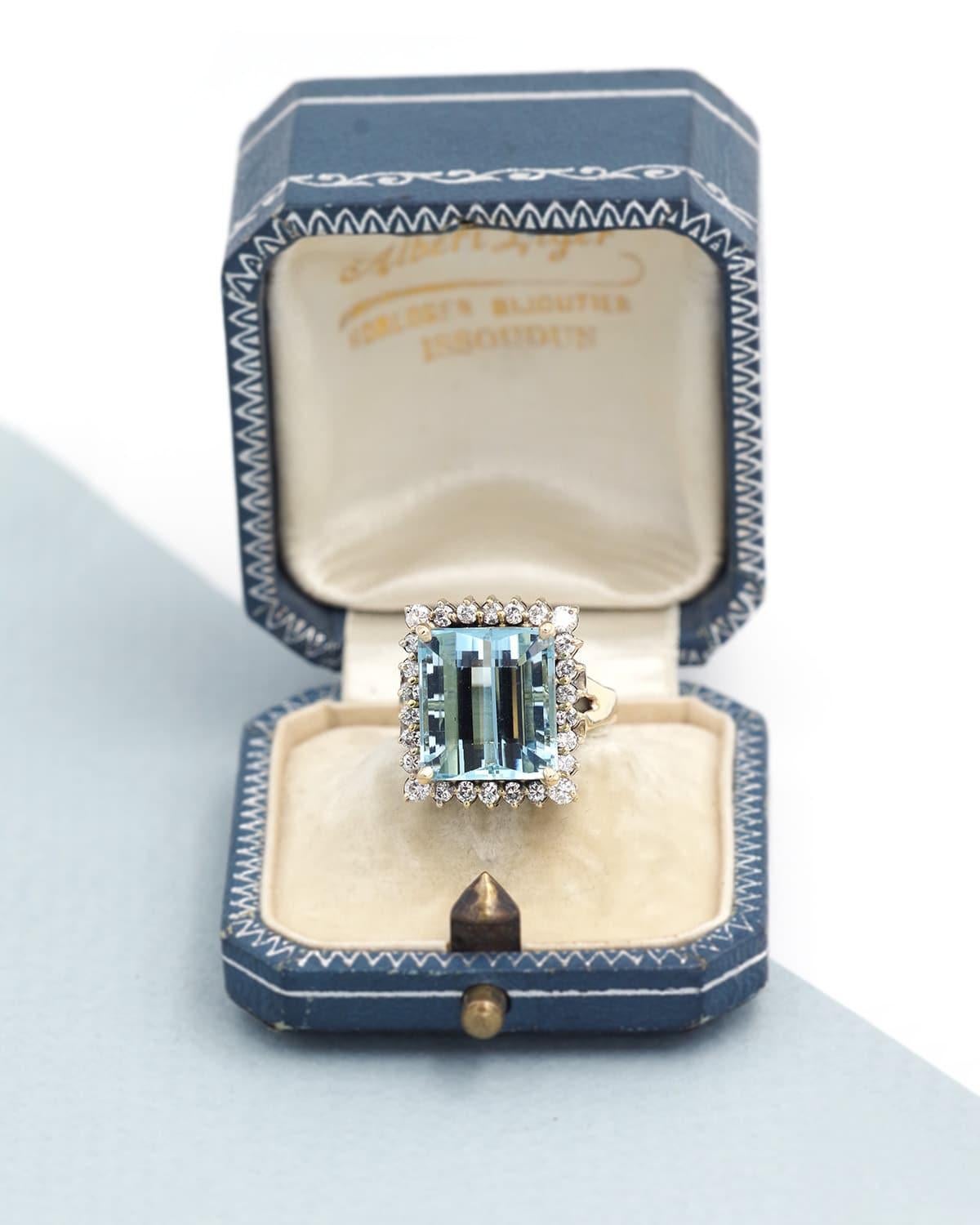 Anillo cóctel aguamarina 7,46 ct y diamante oro 18k 2