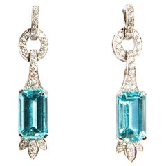 Aquamarine 7.47 Diamond 0.79 White Gold 18 Karat Dangle Drop Earrings