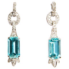 Aquamarine 7.47 Diamond 0.79 White Gold 18 Karat Dangle Drop Earrings