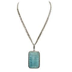 Aquamarine 76 Carats with Pave Diamonds and Chain Paradizia Necklace