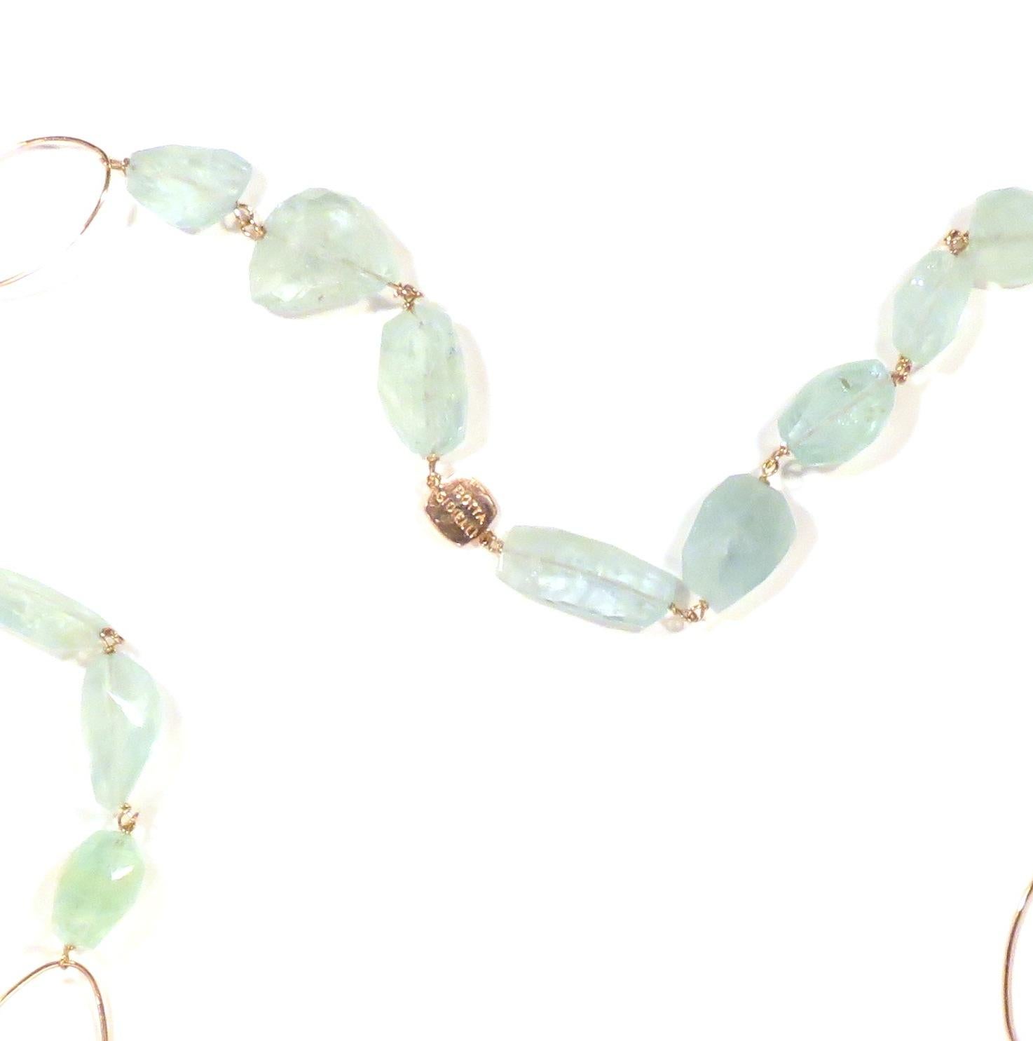 Rose Cut Aquamarine 9 Karat Rose Gold Necklace Handcrafted in Italy by Botta Gioielli For Sale