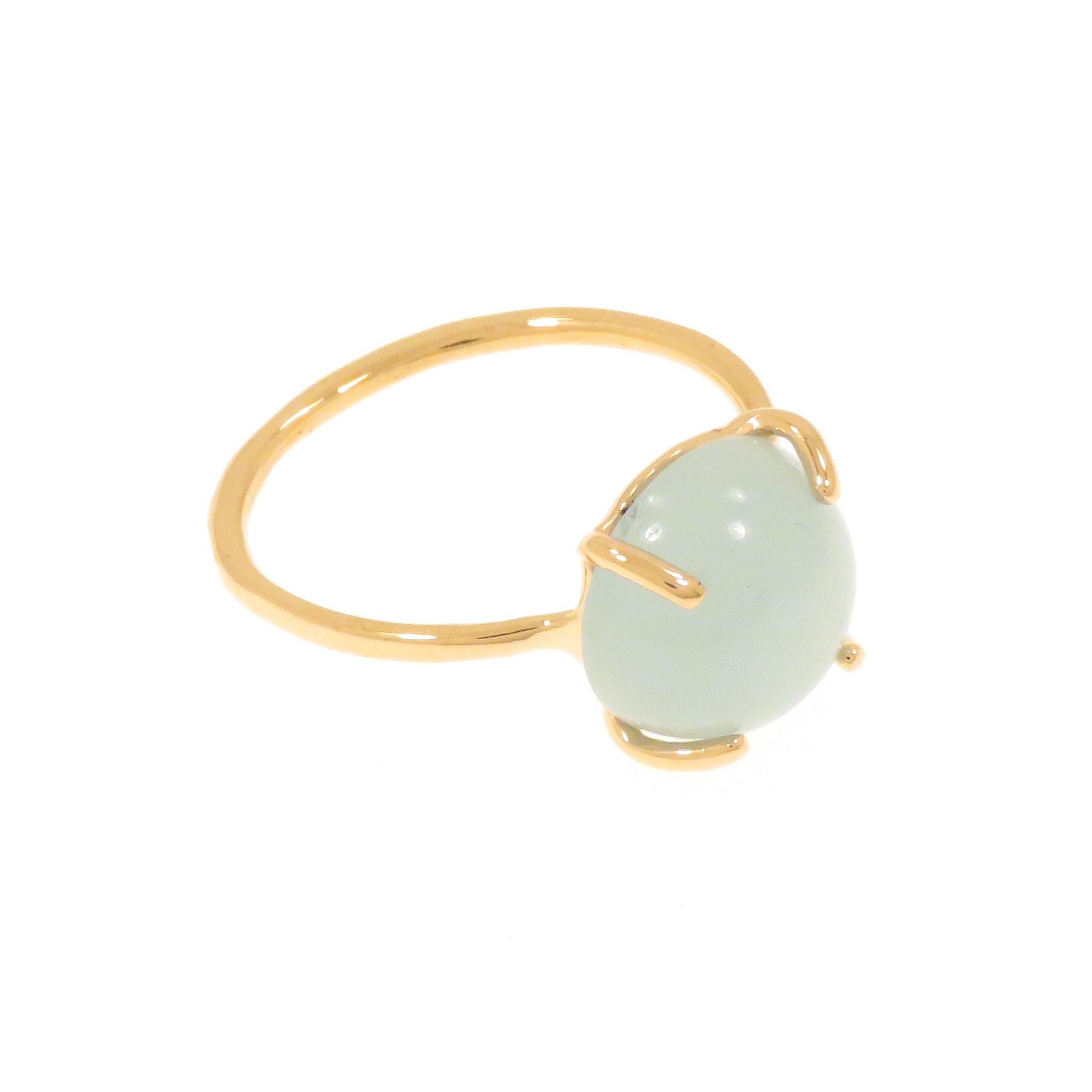 Cabochon Aquamarine 9 Karat Rose Gold Ring Handcrafted in Italy For Sale