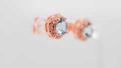 Aquamarine 925 Silver 18k 1mm Rose Metal Plated Women's Earring Studs Earring