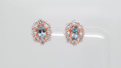 1.02 Cts Natural Aquamarine 18K Rose Gold Plated Sterling Silver Studs Earrings