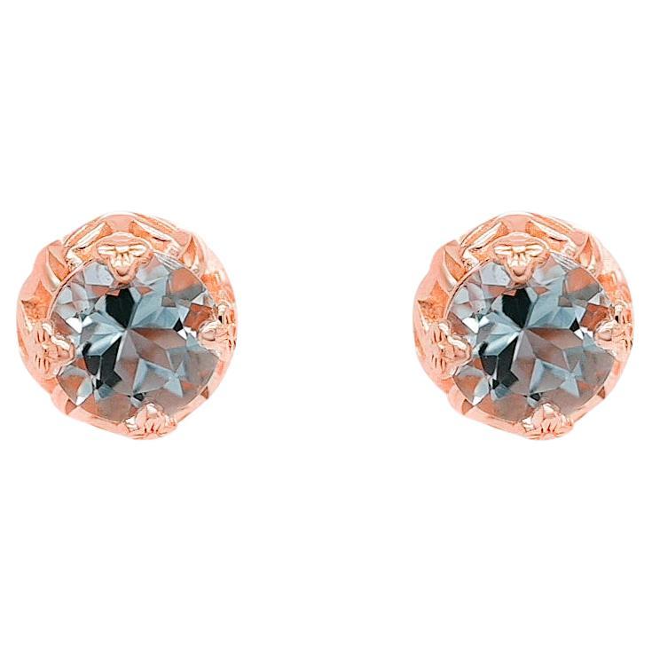 Aquamarine 925 Silver 18k 1mm Rose Metal Platted Women's Earring Cocktail Party