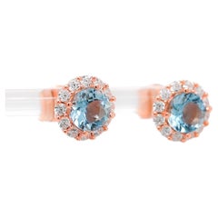 Aquamarine 925 Silver 18k 1mm Rose Metal Platted Women's Earring 1.50cts