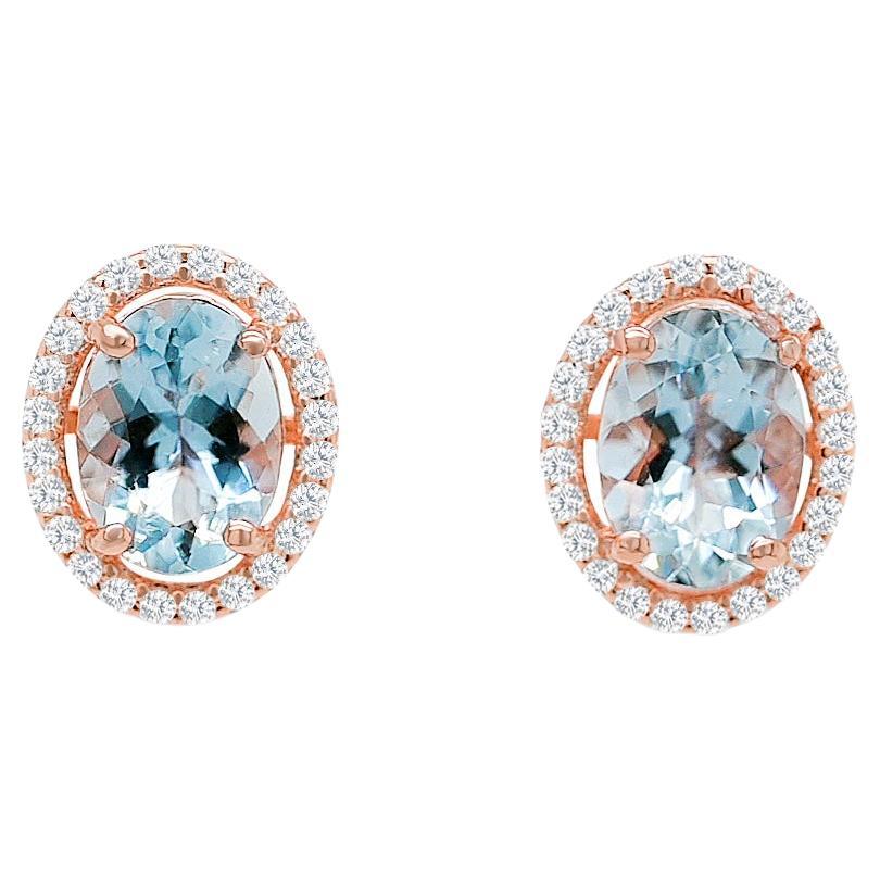 Aquamarine 925 Silver 18k 1mm Rose Metal Platted Women's Earring 3.740 cts