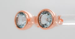 Aquamarine Round 18K Rose Gold Plated Studs Earrings SilverJewelry Cocktail Ring