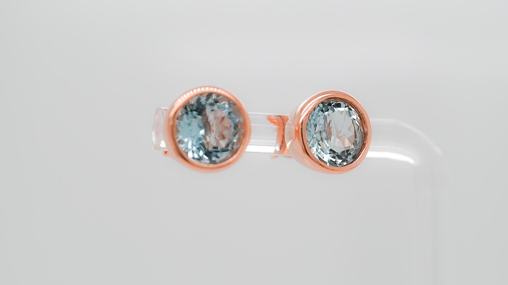 3.80 Cts Aquamarine Round 18K Rose Gold Plated Studs Earrings Silver Jewelry  In New Condition For Sale In New York, NY