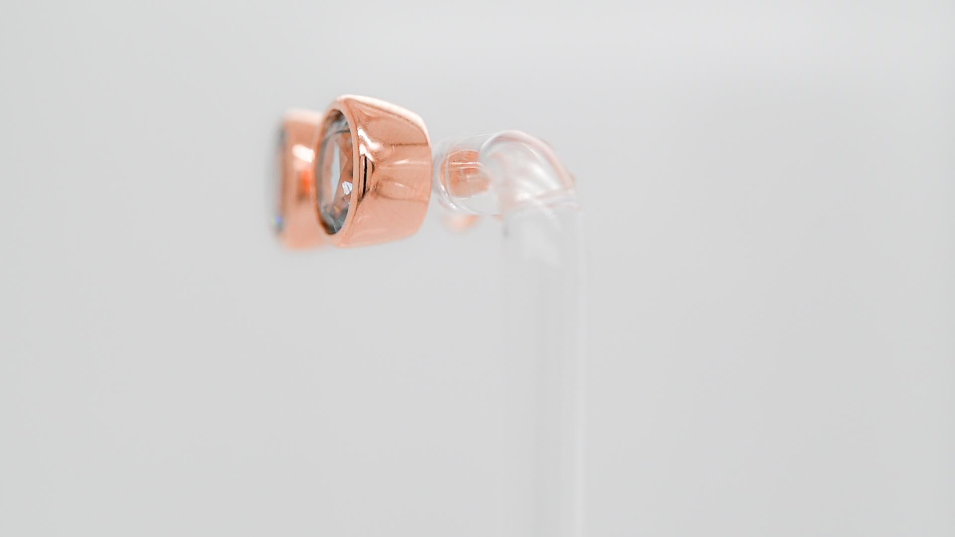 Women's Aquamarine Round 18K Rose Gold Plated Studs Earrings SilverJewelry Cocktail Ring For Sale