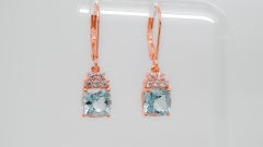 Aquamarine 925 Silver 18k 1mm Rose Metal Platted Women's Earring 4.00 cts