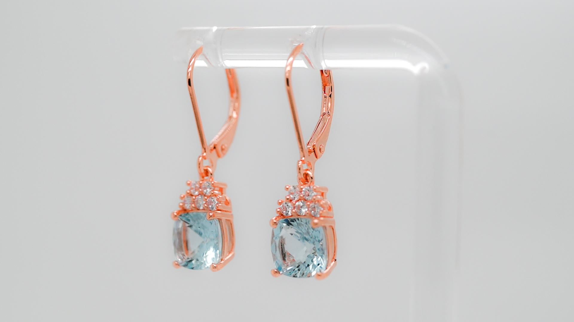 Aquamarine 925 Silver 18k 1mm Rose Metal Platted Women's Earring 4.00 cts In New Condition For Sale In New York, NY