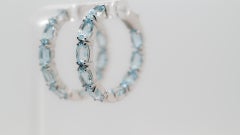 Aquamarine 925 Silver 18k 1mm Rose Metal Platted Women's Earring 8.95cts