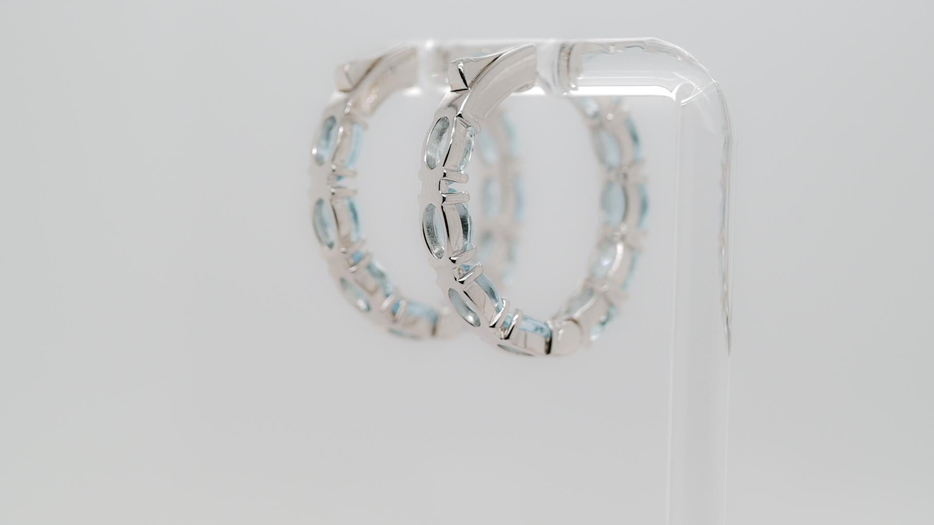 Aquamarin 925 Silber 18k 1mm Roségold Platin Damen Ohrring 8,95 Karat (Ovalschliff) im Angebot