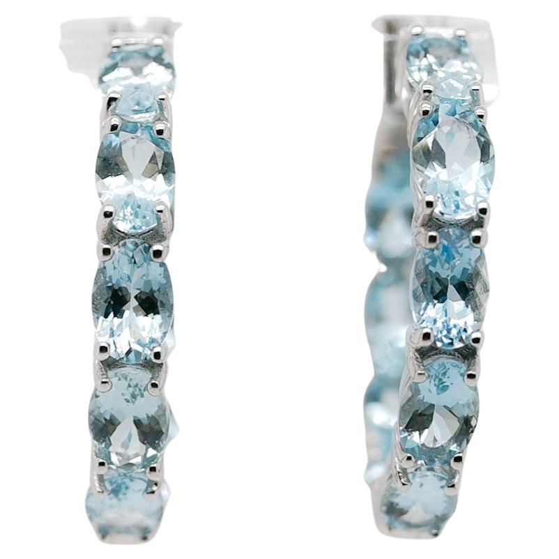 Aquamarine 925 Silver 18k 1mm Rose Metal Platted Women's Earring 8.95cts