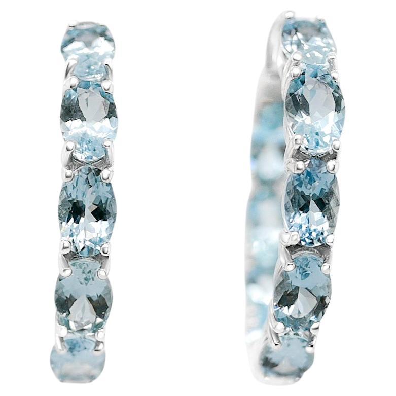 Aquamarine 925 Silver 18k 1mm Rose Metal Platted Women's Earring 8.95cts For Sale