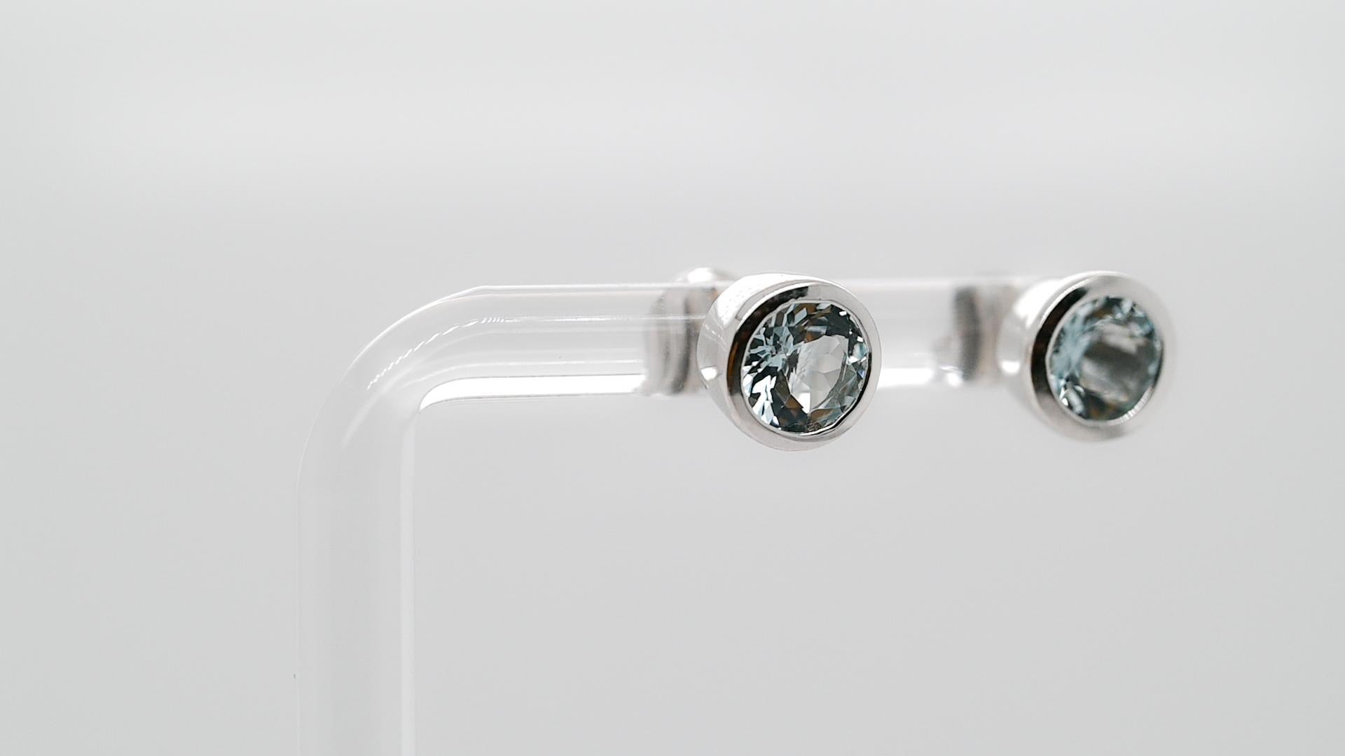 Art Deco Aquamarine 925 Silver Rhodium Women's Earring 1.43cts For Sale