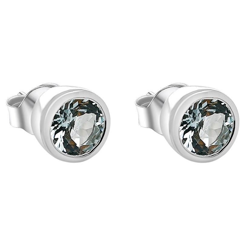 Aquamarine 925 Silver Rhodium Women's Earring 1.43cts For Sale