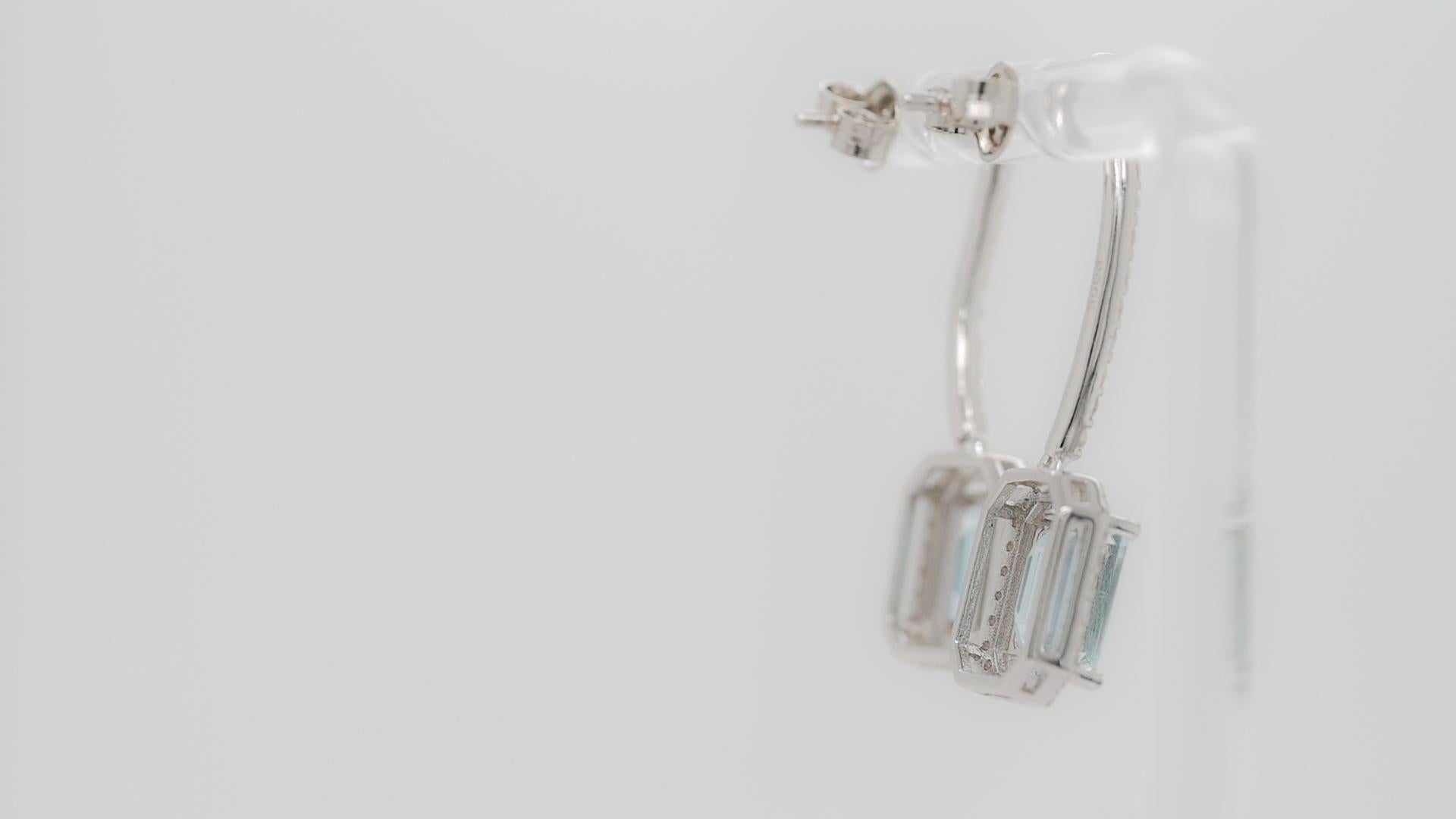 Art Deco 3.2 Cts Natural Aquamarine Drop Dangle Earrings 925 Sterling Silver Jewelry  For Sale