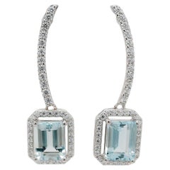 Used 2.8 Cts Natural Aquamarine Drop Dangle Earrings 925 Sterling Silver Jewelry 