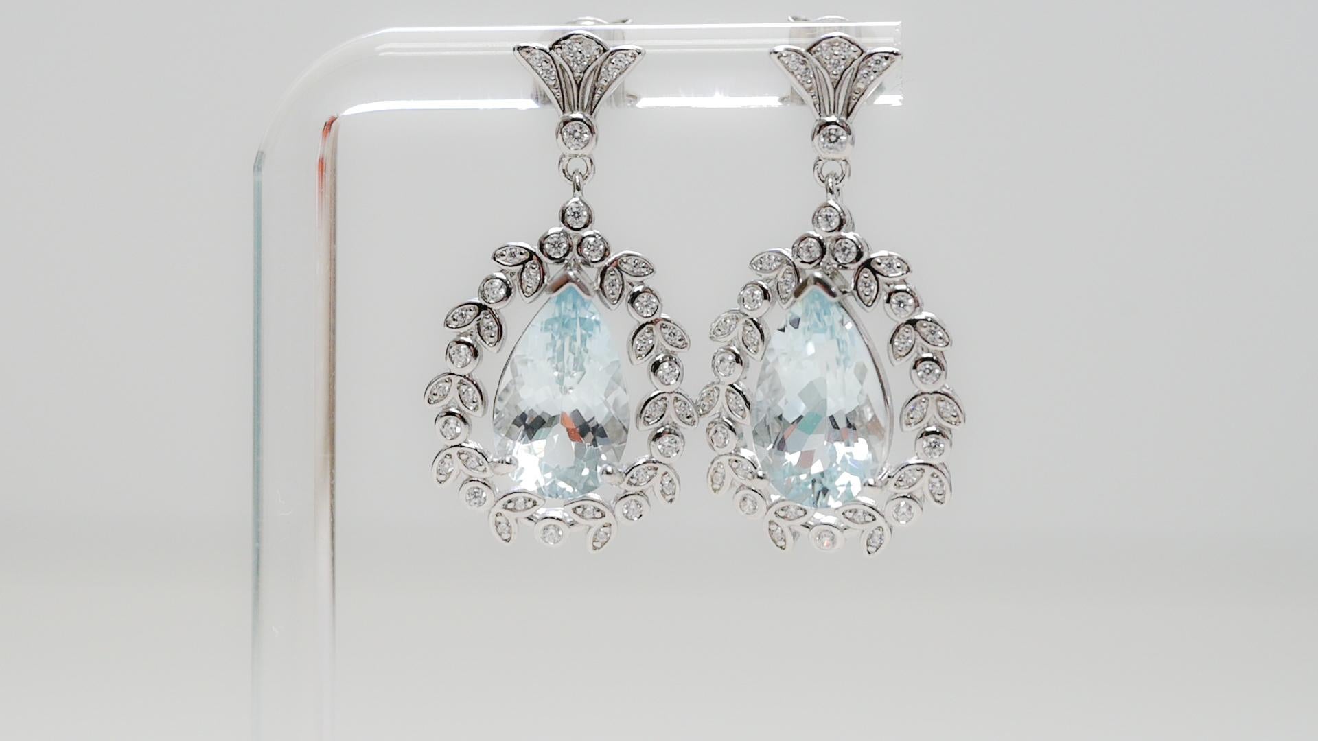 Art Deco 8.5 Cts Natural Aquamarine With Cubic Zirconia Bridal Dangle Earrings Jewelry  For Sale
