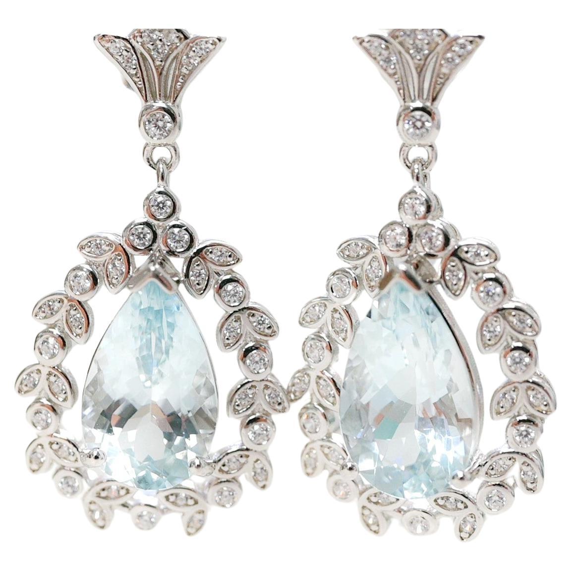 8.5 Cts Natural Aquamarine With Cubic Zirconia Bridal Dangle Earrings Jewelry 