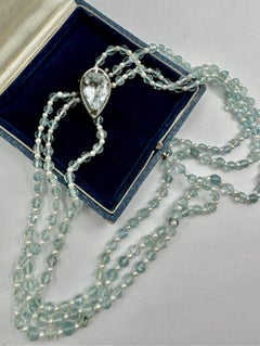 Aguamarina 9,5 quilates Topacio Perla Collar de varias vueltas Oro blanco 14 quilates 16 pulgadas