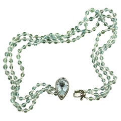 Aquamarine 9.5 Carat Topaz Pearl Multi Strand Necklace 14 Karat White Gold 16"