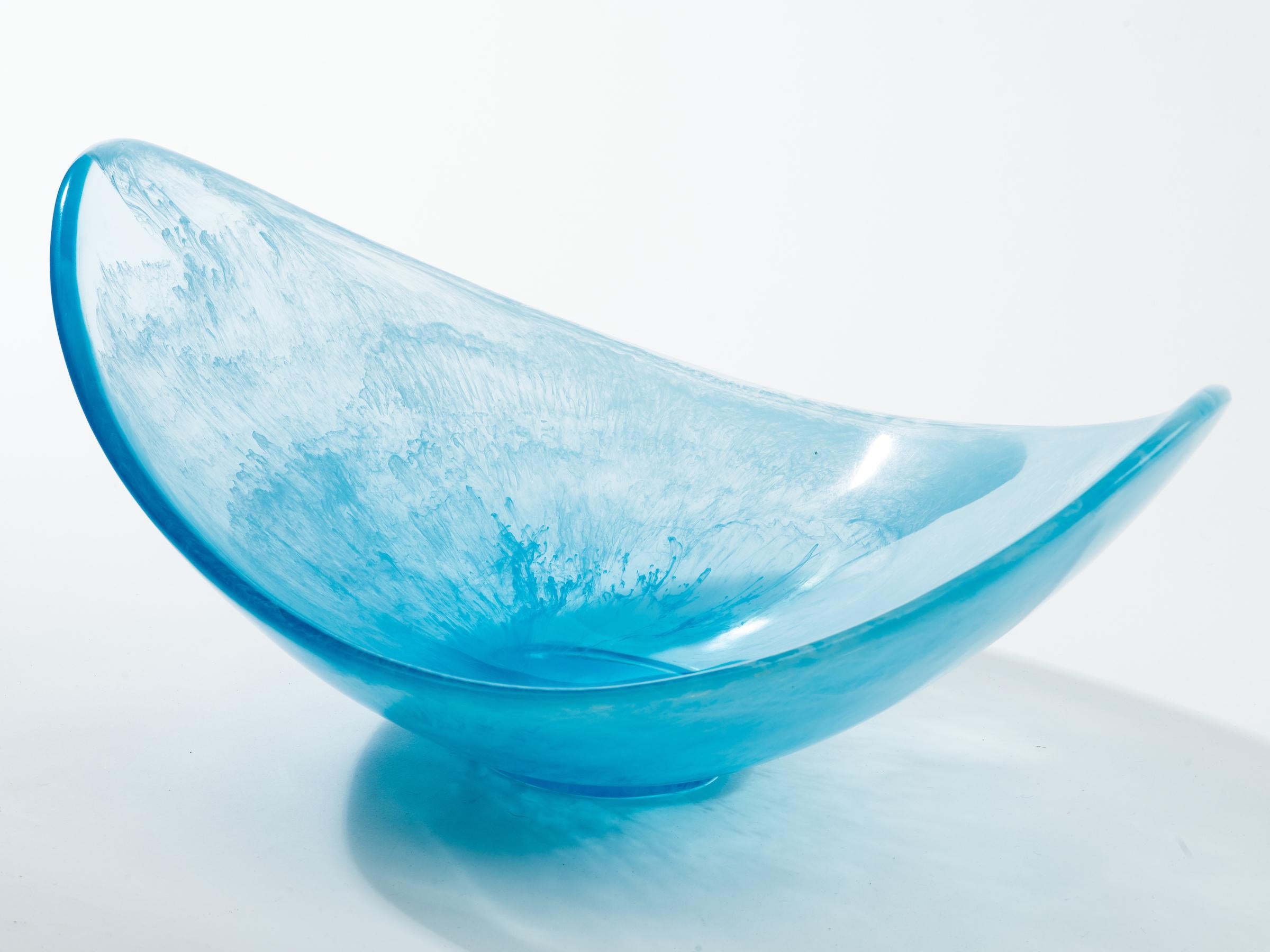 Molded Aquamarine Acrylic Scoop Serving Bowl Set For Sale