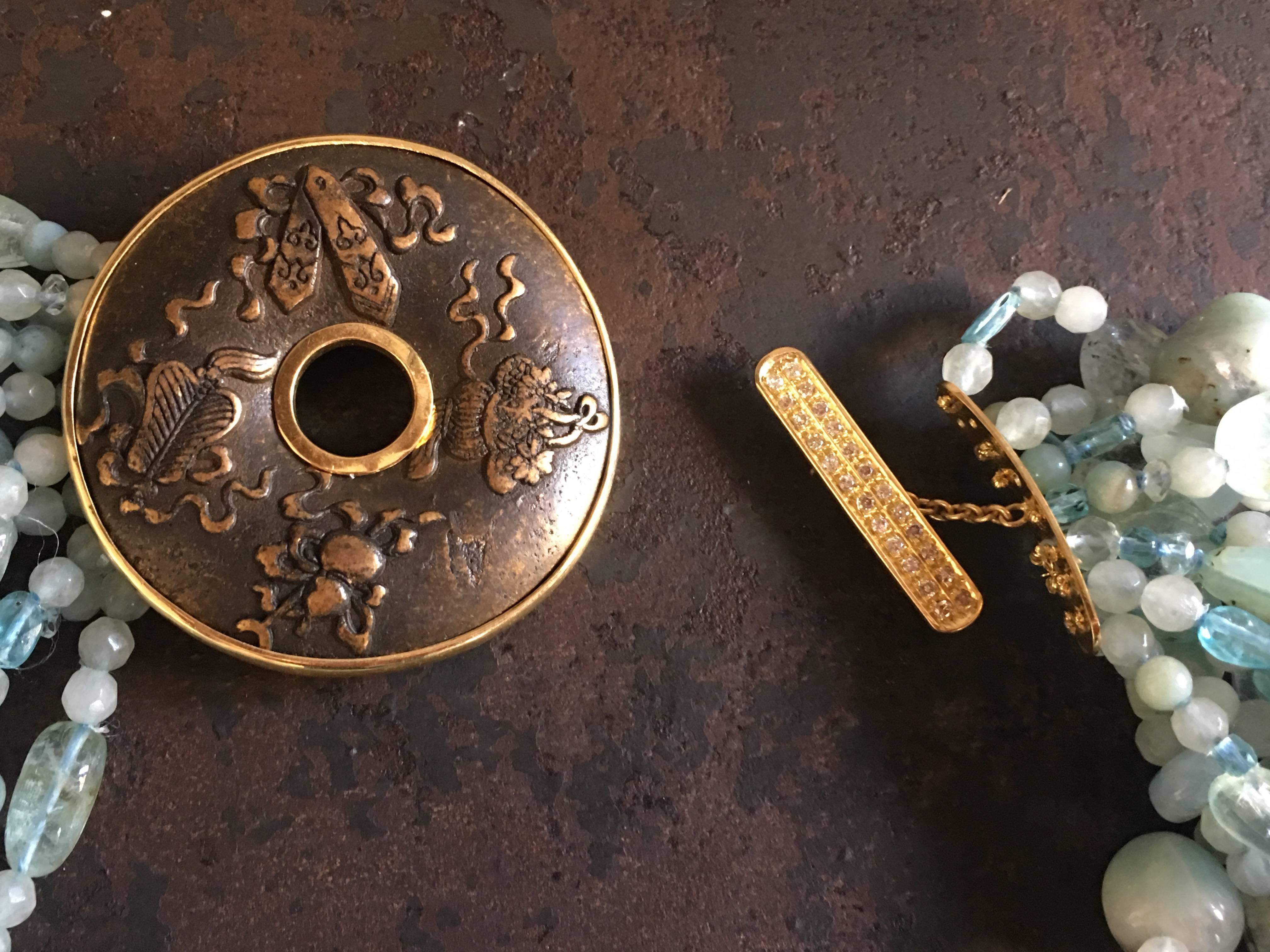 Halskette aus 18 Karat Gold mit Aquamarin und Amazonit und Diamanten (Künstler*in) im Angebot