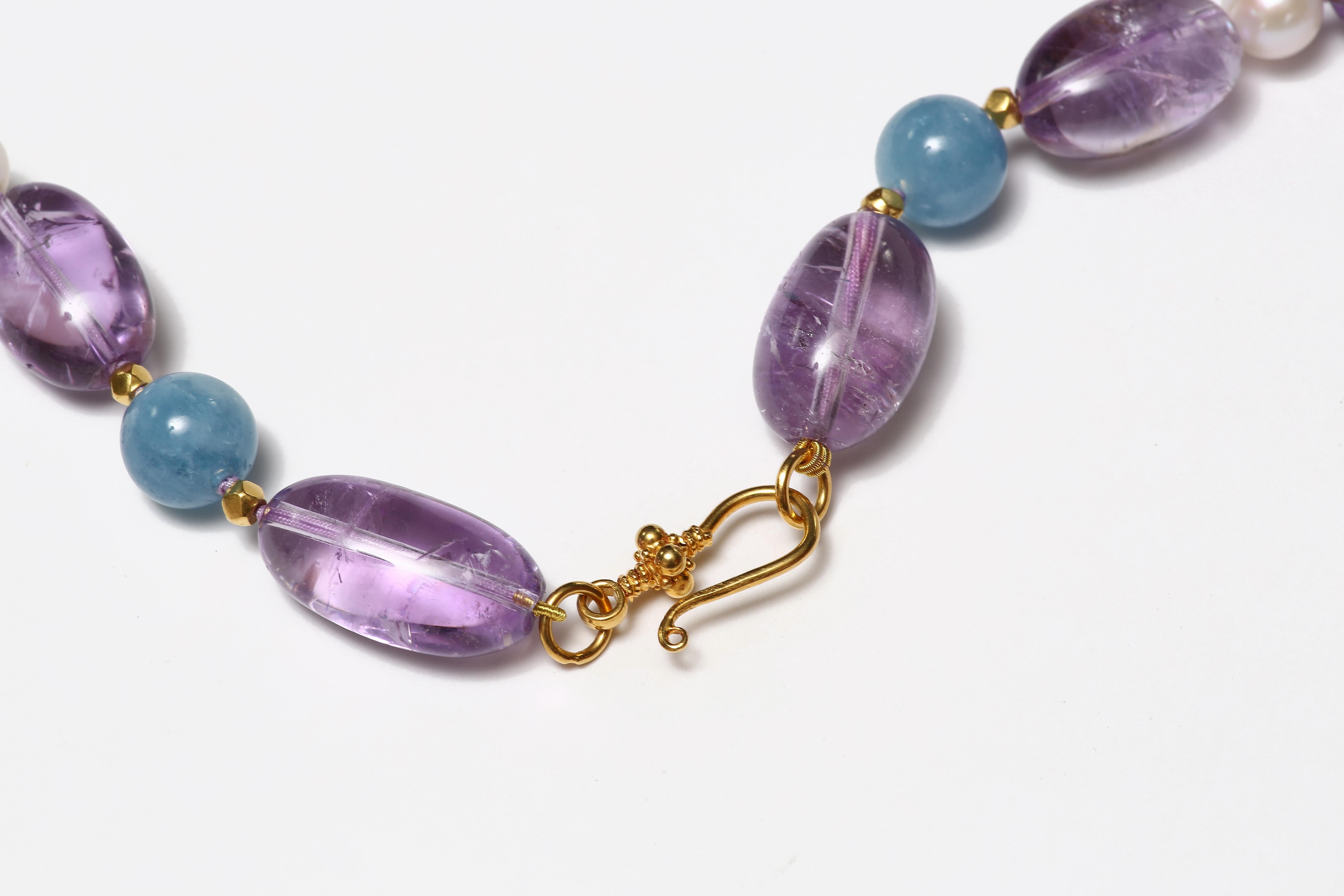 Aquamarine, Amethyst and Freshwater Pearl Necklace In New Condition In Central, HK