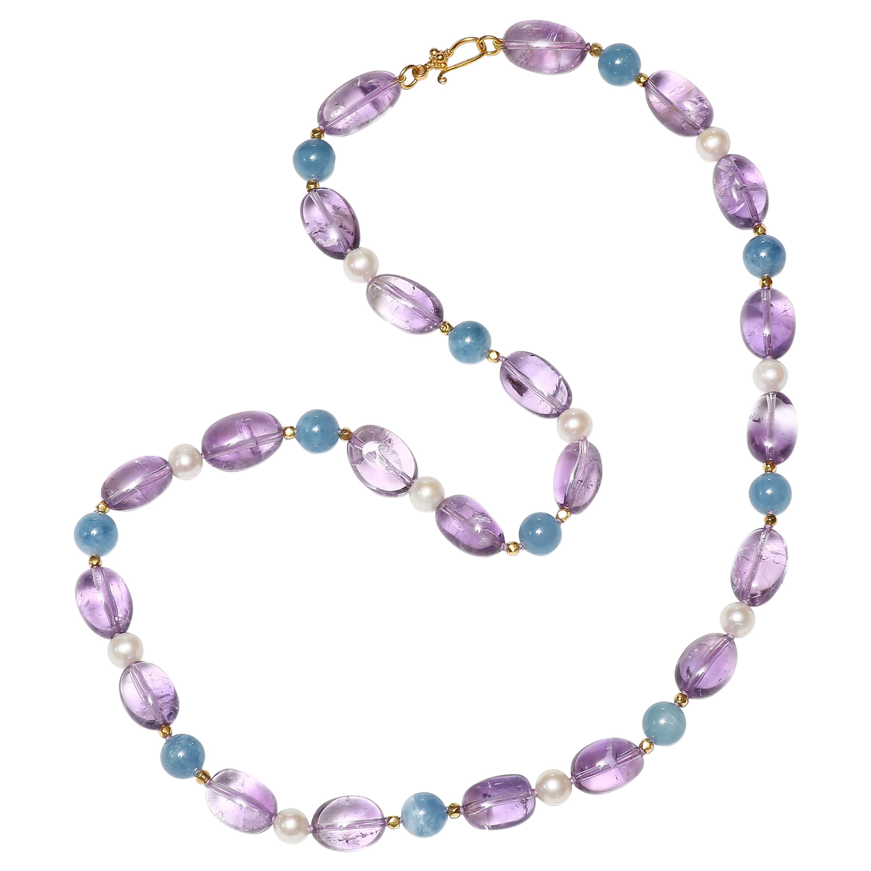 Aquamarine, Amethyst and Freshwater Pearl Necklace
