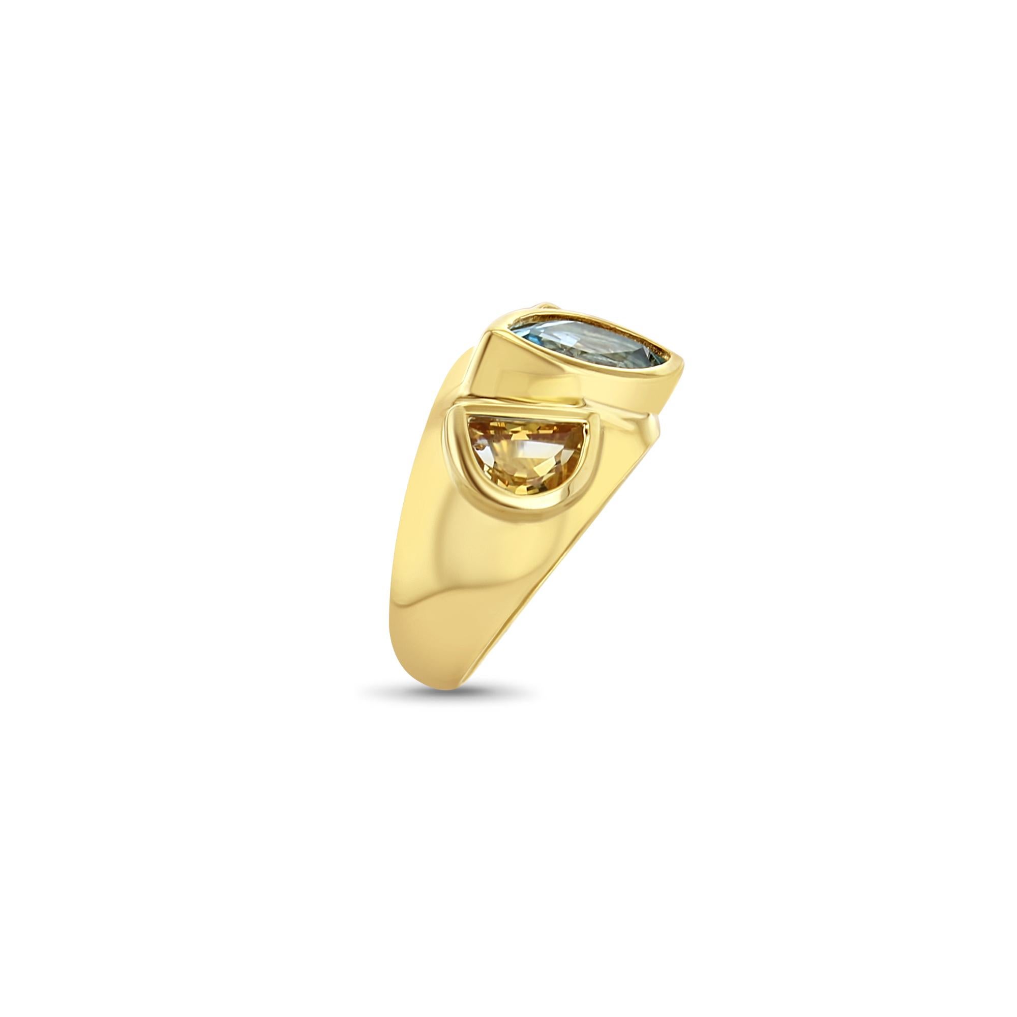 ♥ Product Summary ♥

Main Stone: Aquamarine, Amethyst & Citrine
Stone Cut: Marquise & Half Moon
Material: 14k Yellow Gold
Width of Ring: 12MM
Weight: 9 grams

Gemstones are Natural. Not enhanced, simulated or lab created.