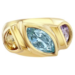 Aquamarin, Amethyst & Citrin Mehrstein Vintage-Ring 14k Gelbgold Vintage-Stil
