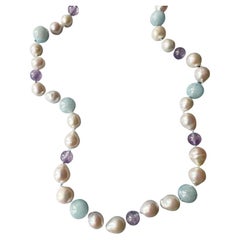 Aigue-marine Améthyste Collier de perles Collier ras du cou