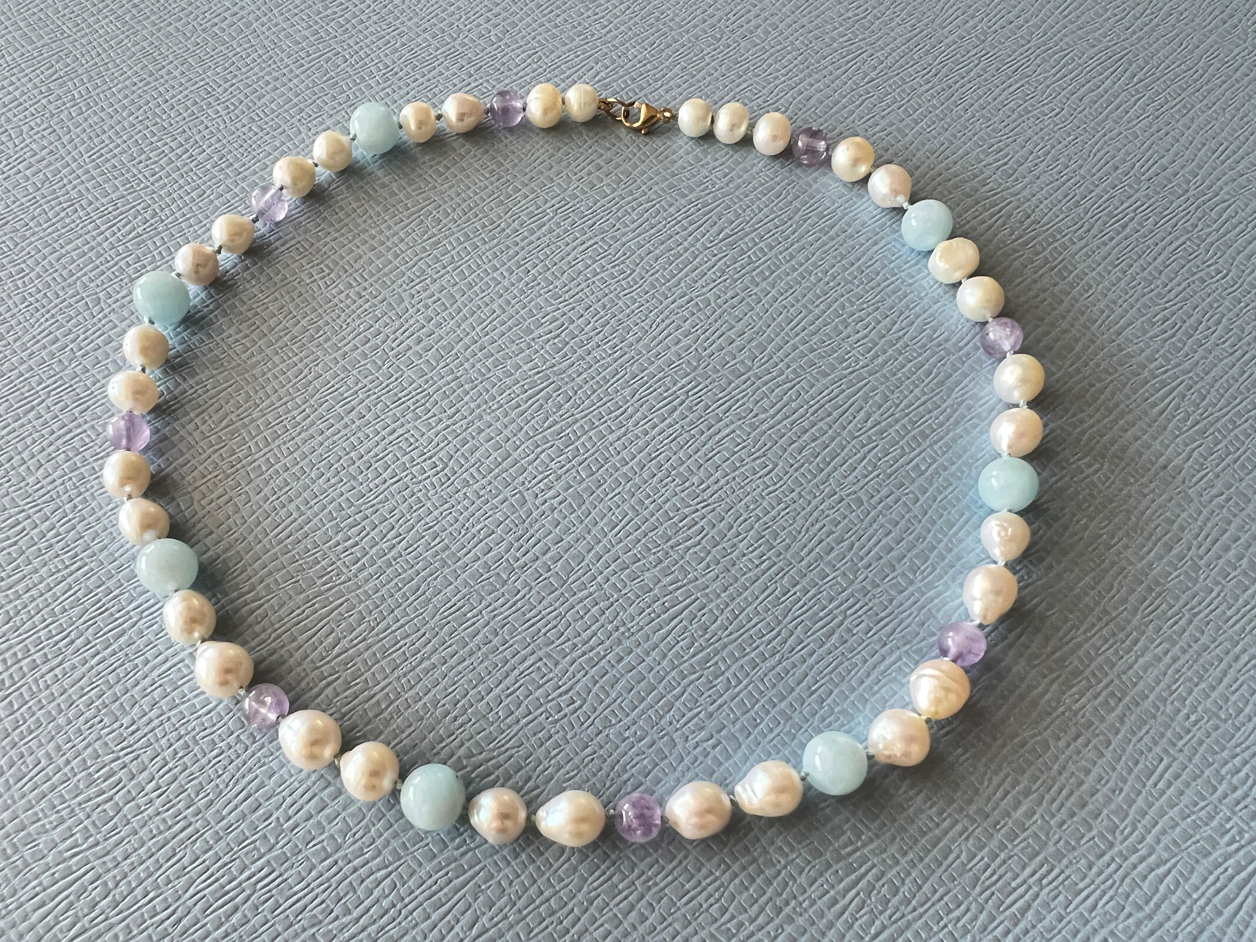 Aquamarine Amethyst Pearl Choker Bead Necklace Gold Filled J Dauphin For Sale 4