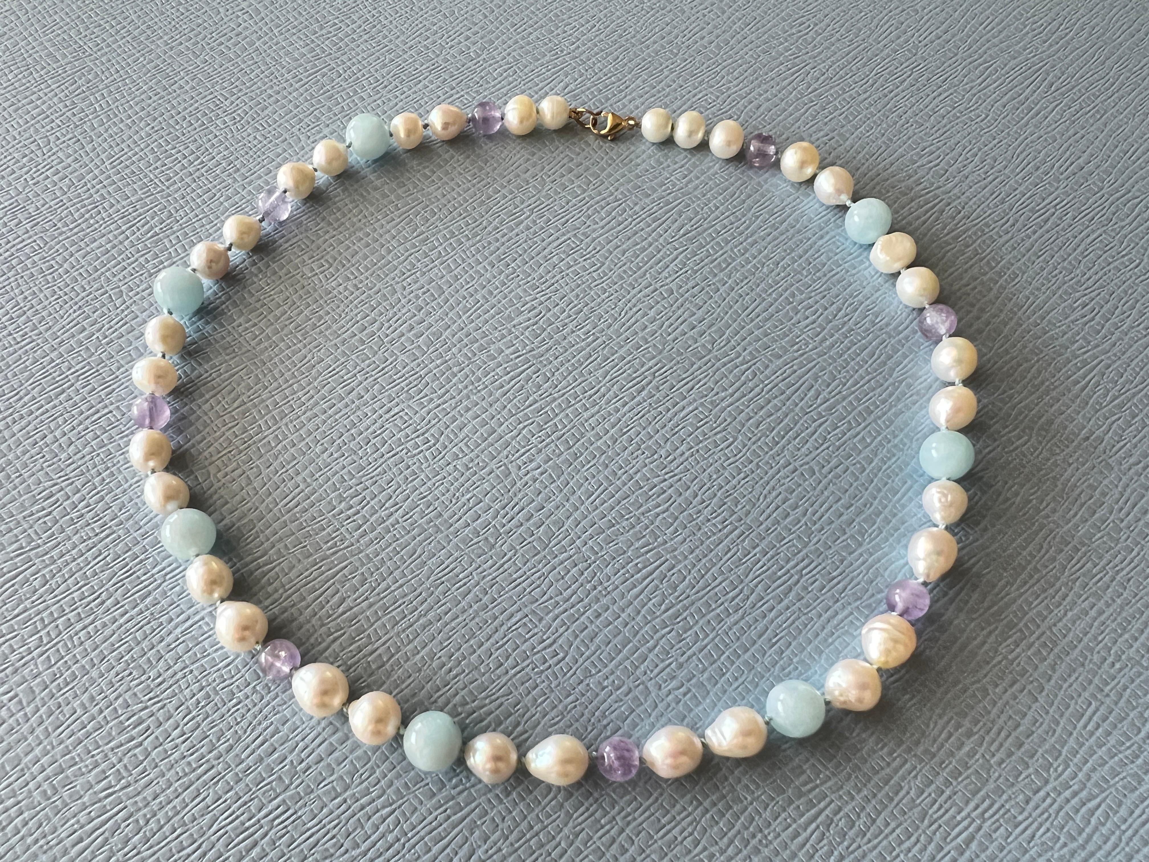Aquamarine Amethyst Pearl Choker Bead Necklace Gold Filled J Dauphin For Sale 5