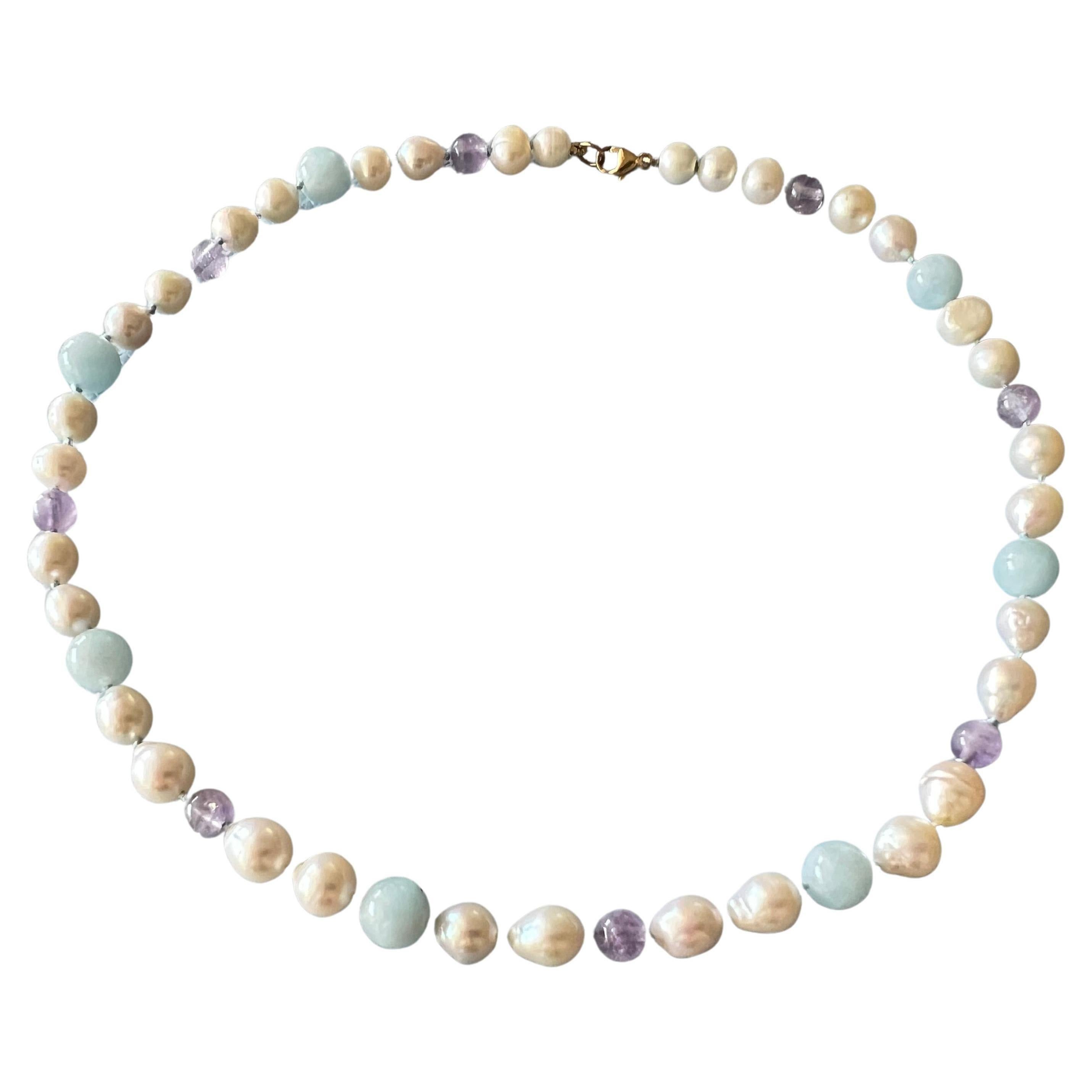 Aquamarine Amethyst Pearl Choker Bead Necklace Gold Filled J Dauphin

Length: Necklace 16