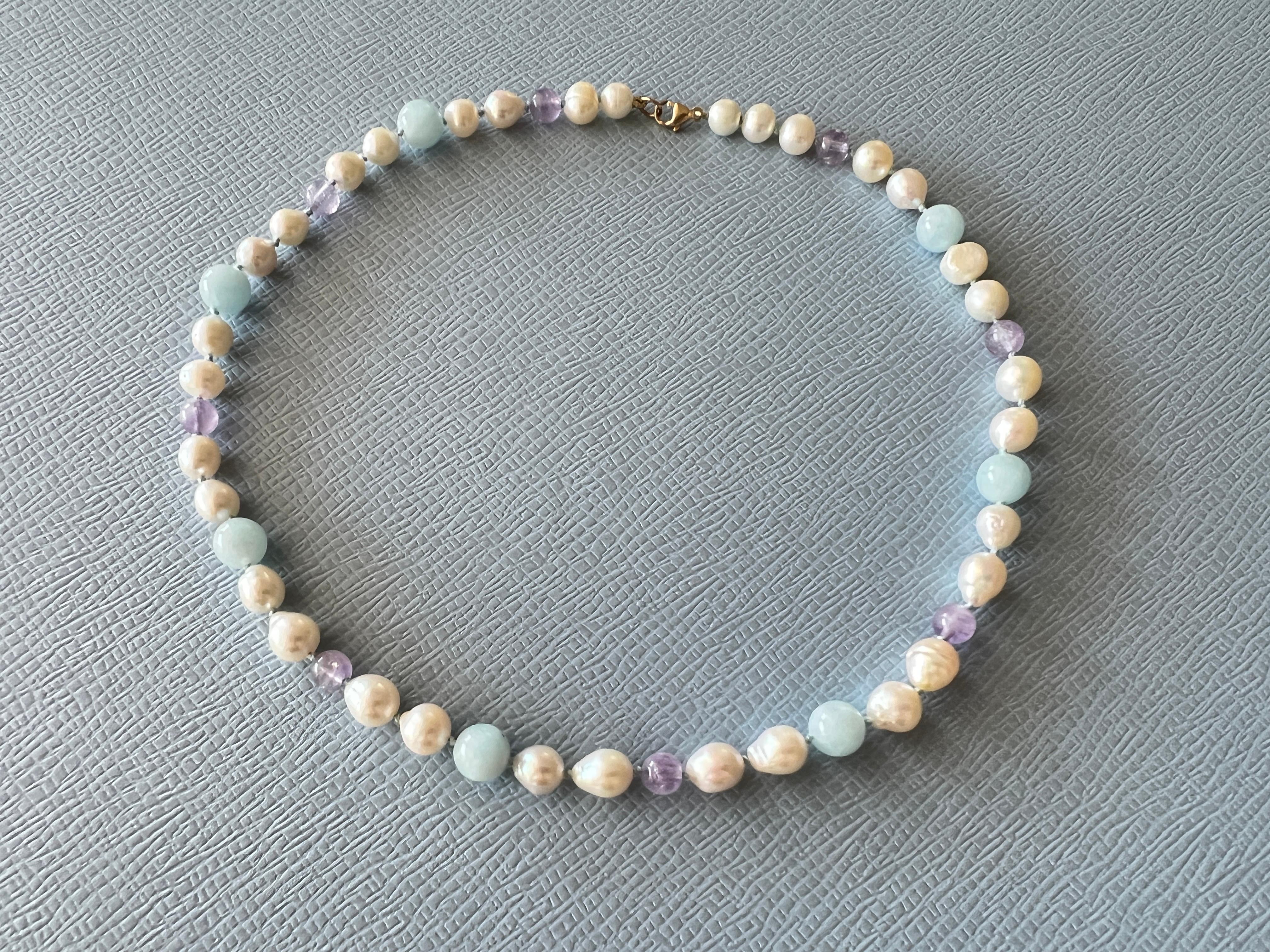 Women's Aquamarine Amethyst Pearl Choker Bead Necklace Gold Filled J Dauphin For Sale