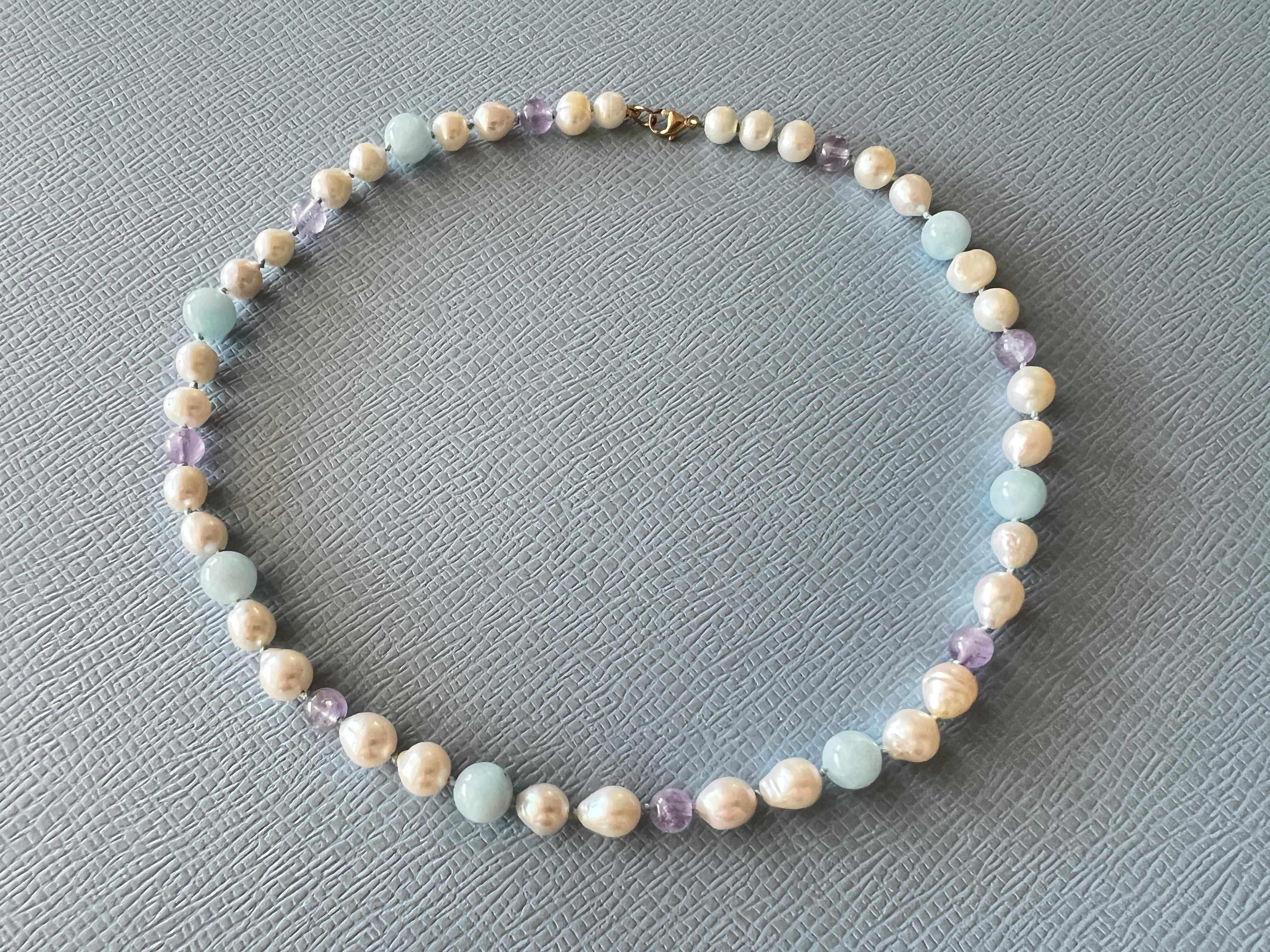 Aquamarine Amethyst Pearl Choker Bead Necklace Gold Filled J Dauphin For Sale 1