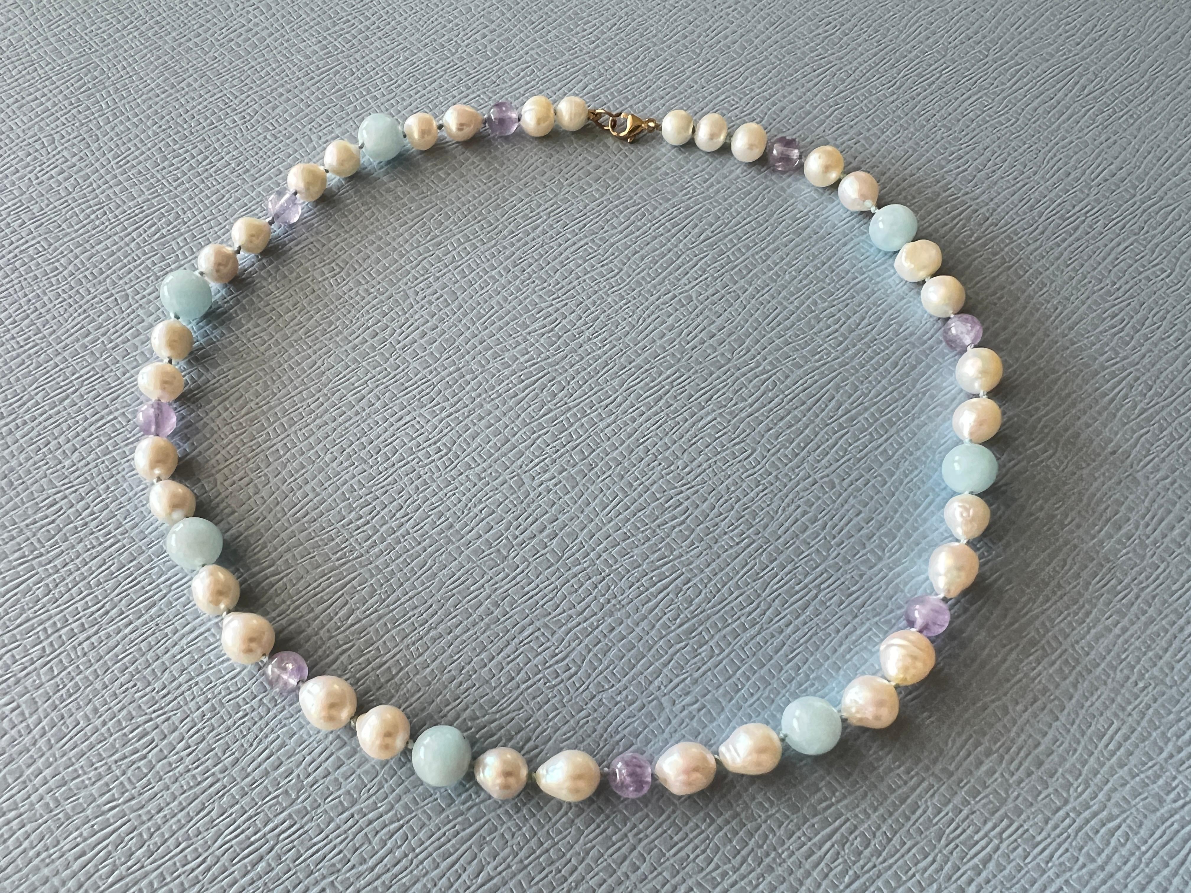 Aquamarine Amethyst Pearl Choker Bead Necklace Gold Filled J Dauphin For Sale 2