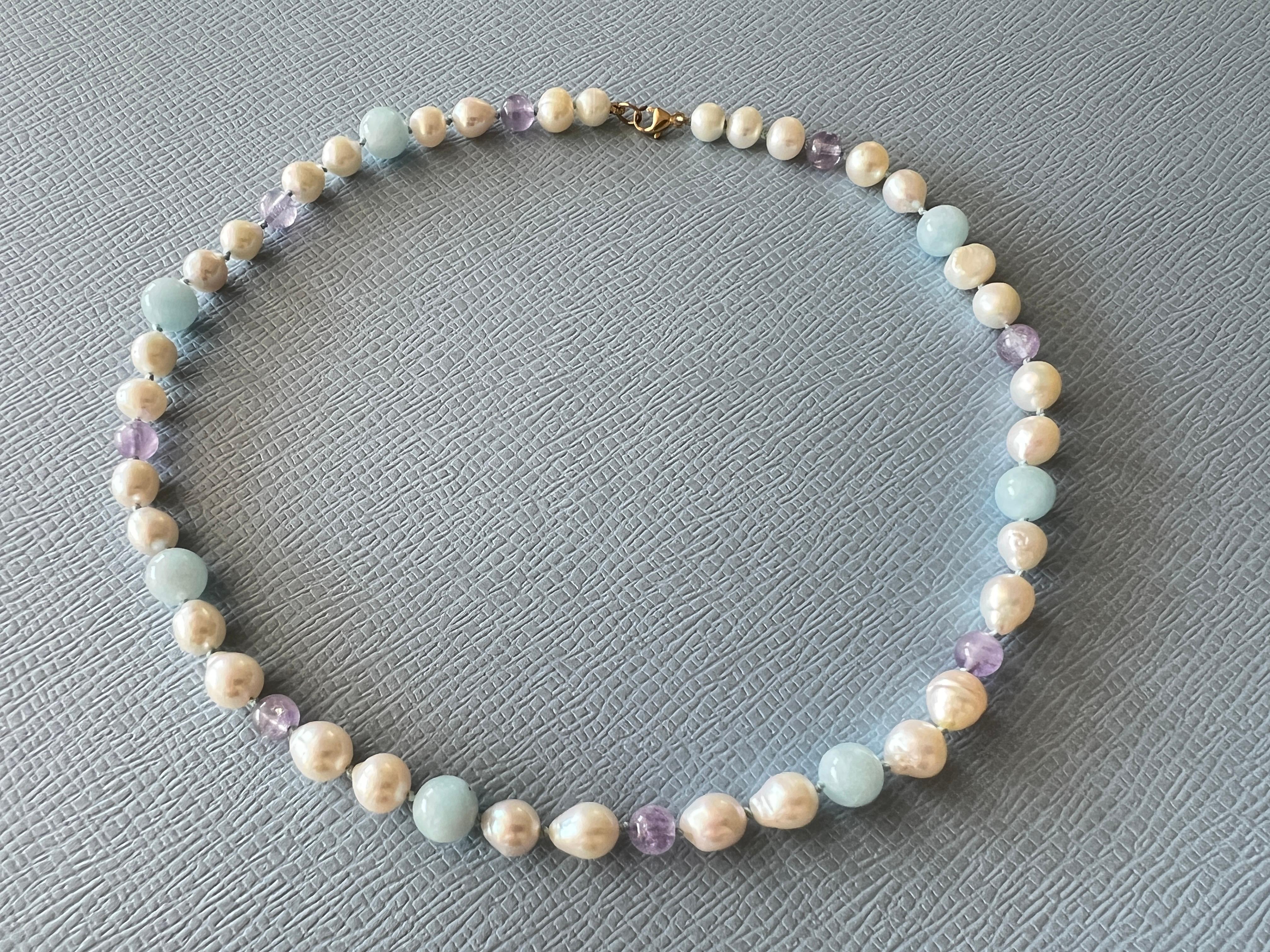 Aquamarine Amethyst Pearl Choker Bead Necklace Gold Filled J Dauphin For Sale 3