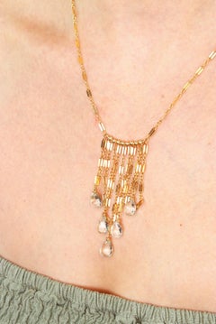 Aquamarine and 14K Gold Filled Wire Wrapped Waterfall Necklace 18”