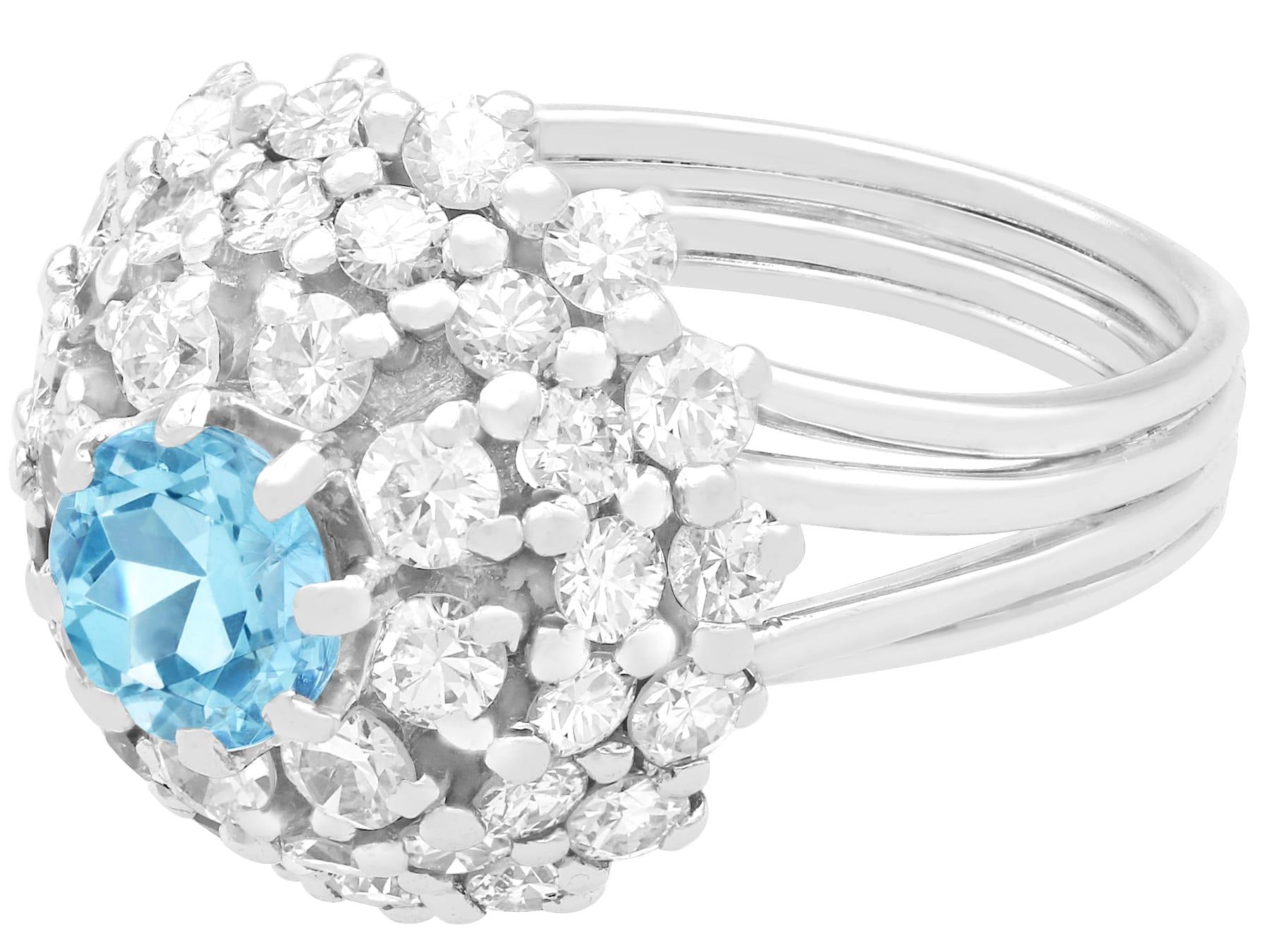 Round Cut Aquamarine and 2.39 Carat Diamond White Gold Cocktail Ring For Sale