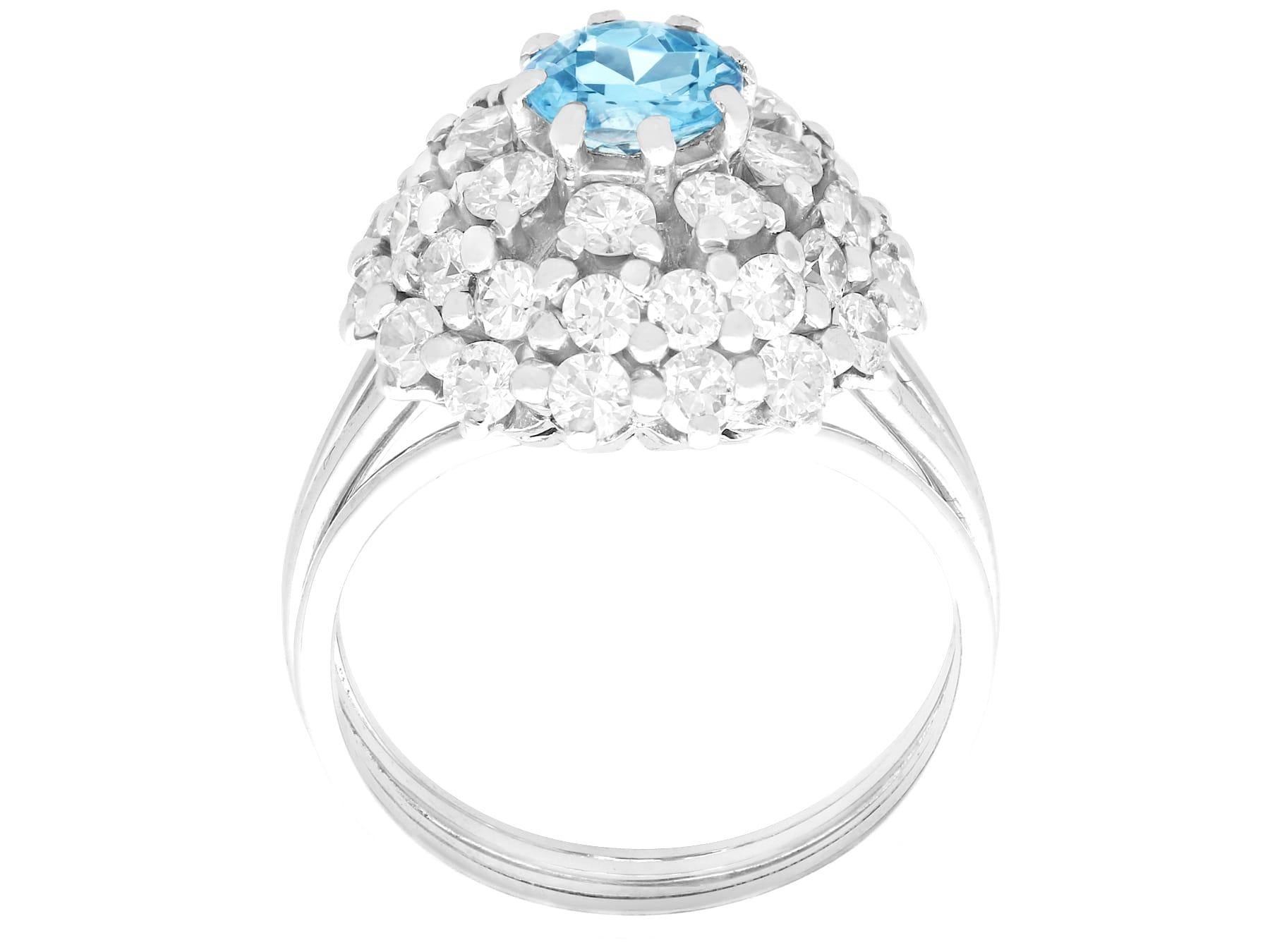 Women's or Men's Aquamarine and 2.39 Carat Diamond White Gold Cocktail Ring For Sale