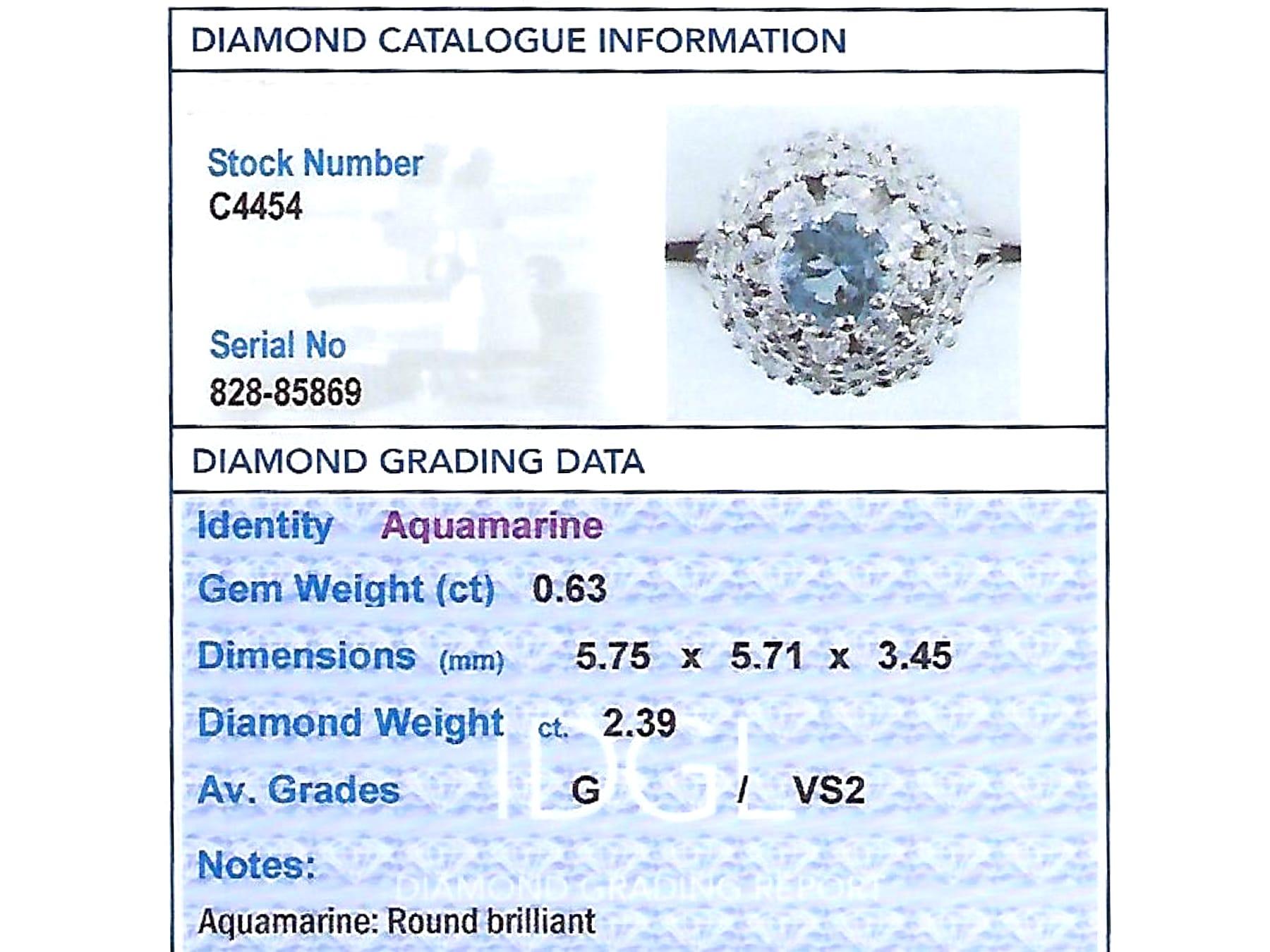 Aquamarine and 2.39 Carat Diamond White Gold Cocktail Ring For Sale 1